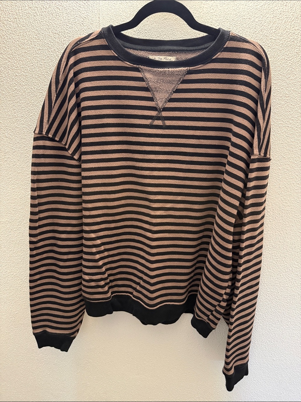 We The Free Striped Crewneck Sweater in Black and Brown